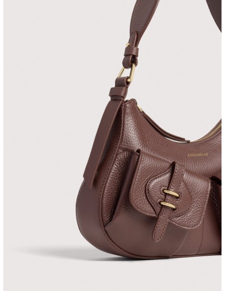 Borsa a spalla in pelle con grana Coccinelle Mavery Pocket Small – Berry - foto 4