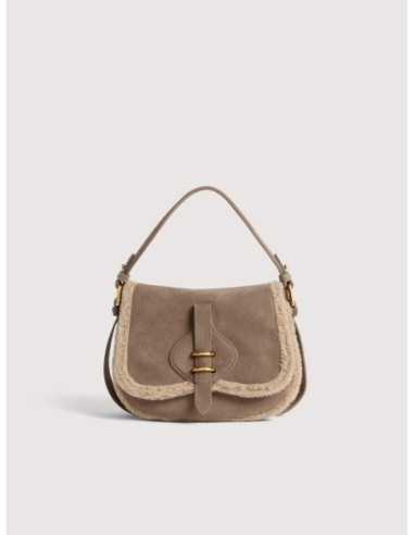 Borsa a mano in camoscio ed ecopelliccia Coccinelle Mavery Small – Warm Taupe - foto 1