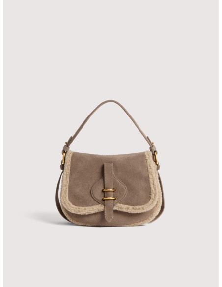 Borsa a mano in camoscio ed ecopelliccia Coccinelle Mavery Small – Warm Taupe - foto 1