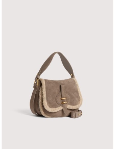 Borsa a mano in camoscio ed ecopelliccia Coccinelle Mavery Small – Warm Taupe - foto 2