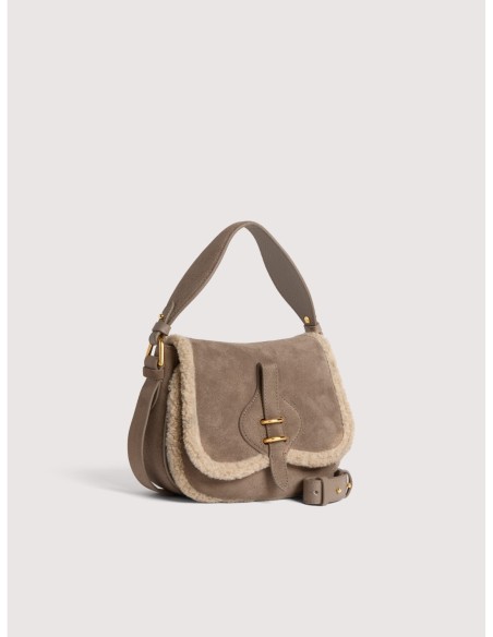 Borsa a mano in camoscio ed ecopelliccia Coccinelle Mavery Small – Warm Taupe - foto 2