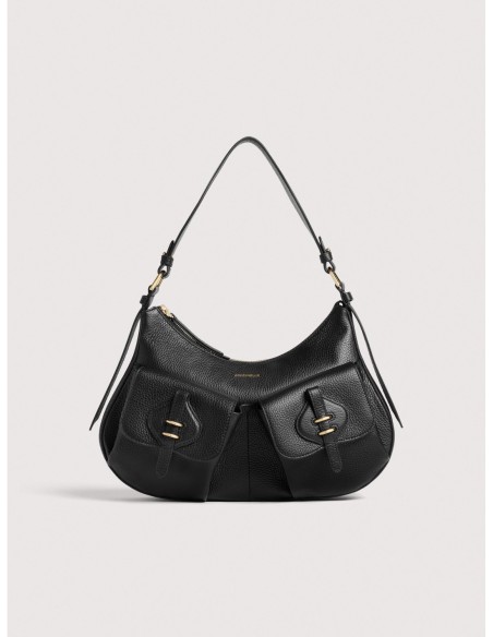 Borsa a spalla in pelle con grana Coccinelle Mavery Pocket Medium – Noir - foto 1