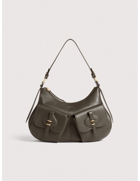 Borsa a spalla in pelle con grana Coccinelle Mavery Pocket Medium – Fango - foto 1