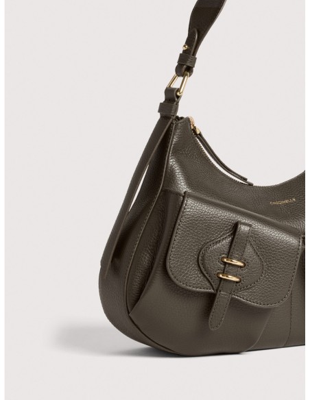 Borsa a spalla in pelle con grana Coccinelle Mavery Pocket Medium – Fango - foto 4
