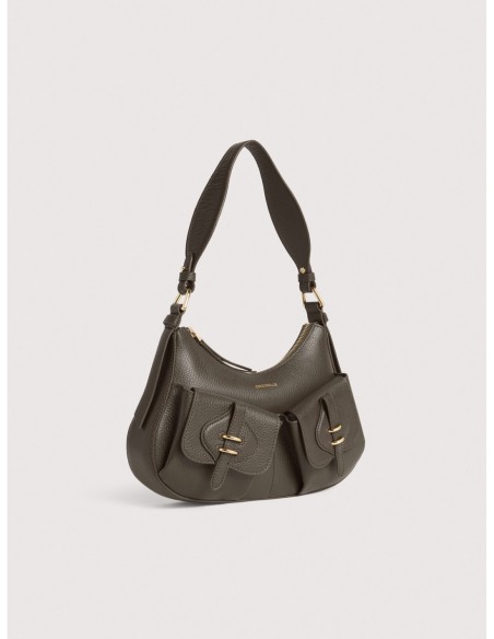 Borsa a spalla in pelle con grana Coccinelle Mavery Pocket Small – Fango - foto 2