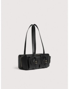 Borsa baguette a spalla in pelle con grana Coccinelle Mavery Pocket Medium – Noir - foto 1 2