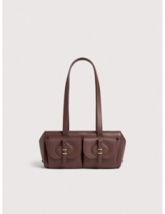 Borsa baguette a spalla in pelle con grana Coccinelle Mavery Pocket Medium – Berry - foto 1