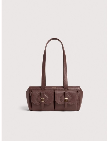 Borsa baguette a spalla in pelle con grana Coccinelle Mavery Pocket Medium – Berry - foto 1