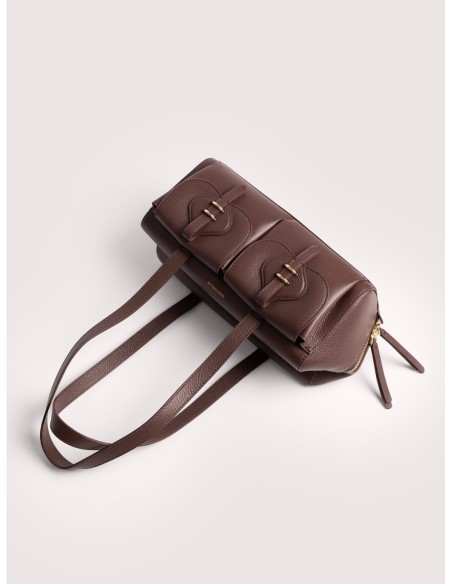 Borsa baguette a spalla in pelle con grana Coccinelle Mavery Pocket Medium – Berry - foto 5
