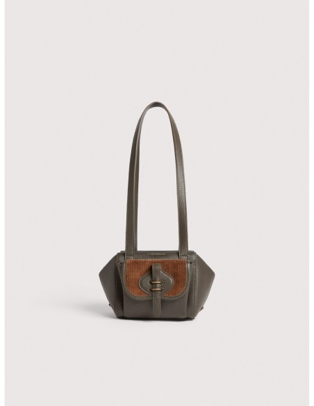 Borsa a spalla compatta in tessuto cerato e pelle Coccinelle Mavery Pocket Small – Fango/Cognac - foto 1