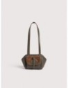 Borsa a spalla compatta in tessuto cerato e pelle Coccinelle Mavery Pocket Small – Fango/Cognac