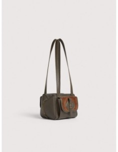 Borsa a spalla compatta in tessuto cerato e pelle Coccinelle Mavery Pocket Small – Fango/Cognac - foto 1 2