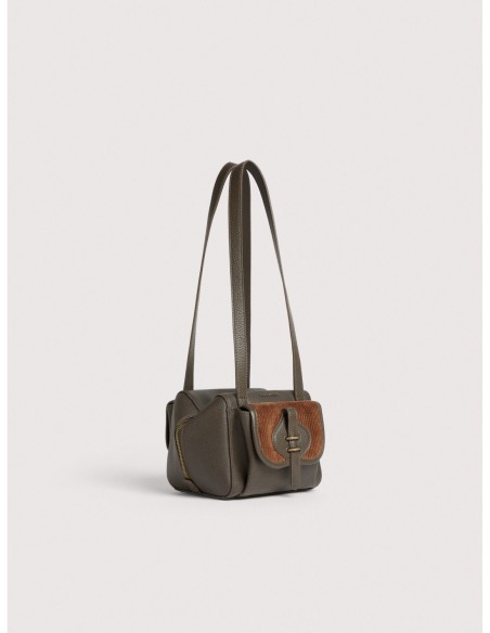 Borsa a spalla compatta in tessuto cerato e pelle Coccinelle Mavery Pocket Small – Fango/Cognac - foto 2