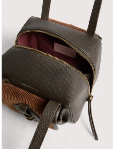 Borsa a spalla compatta in tessuto cerato e pelle Coccinelle Mavery Pocket Small – Fango/Cognac - foto 3