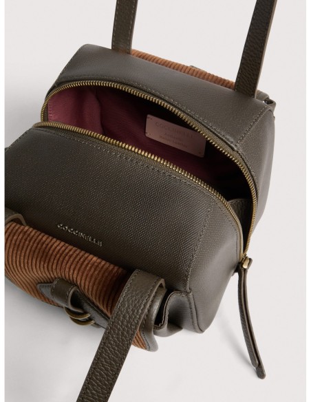 Borsa a spalla compatta in tessuto cerato e pelle Coccinelle Mavery Pocket Small – Fango/Cognac - foto 3