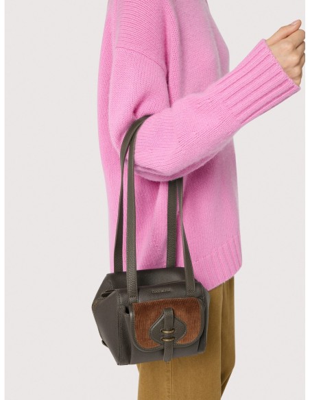 Borsa a spalla compatta in tessuto cerato e pelle Coccinelle Mavery Pocket Small – Fango/Cognac - foto 5
