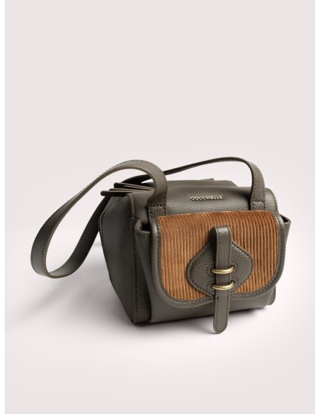 Borsa a spalla compatta in tessuto cerato e pelle Coccinelle Mavery Pocket Small – Fango/Cognac - foto 6