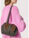 Borsa a spalla compatta in tessuto cerato e pelle Coccinelle Mavery Pocket Small – Fango/Cognac