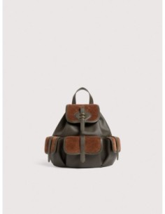 Zaino in tessuto cerato e pelle Coccinelle Mavery Pocket Medium – Fango/Cognac - foto 1
