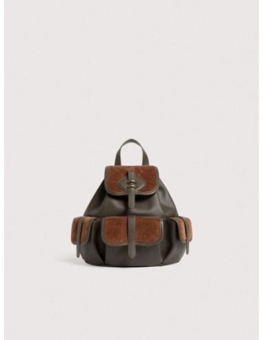 Zaino in tessuto cerato e pelle Coccinelle Mavery Pocket Medium – Fango/Cognac - foto 1