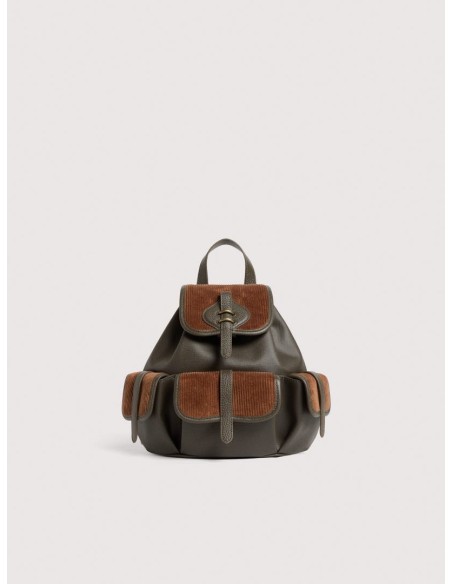 Zaino in tessuto cerato e pelle Coccinelle Mavery Pocket Medium – Fango/Cognac - foto 1