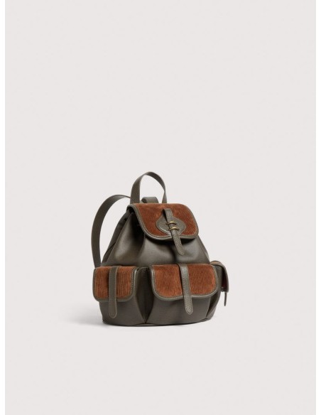 Zaino in tessuto cerato e pelle Coccinelle Mavery Pocket Medium – Fango/Cognac - foto 2