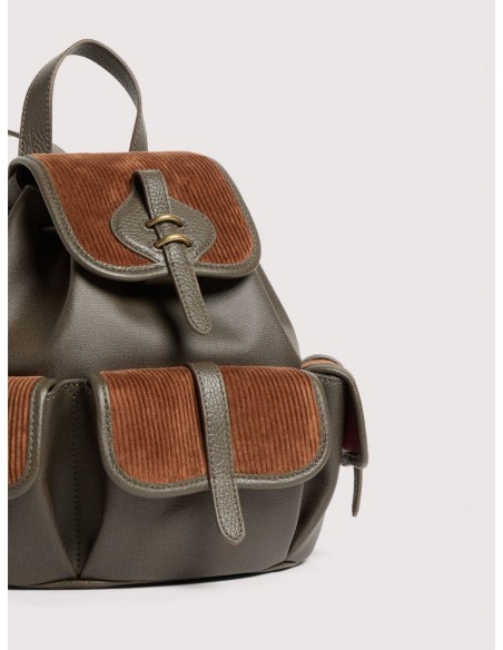 Zaino in tessuto cerato e pelle Coccinelle Mavery Pocket Medium – Fango/Cognac - foto 5