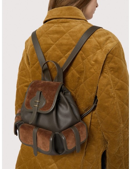 Zaino in tessuto cerato e pelle Coccinelle Mavery Pocket Medium – Fango/Cognac - foto 6