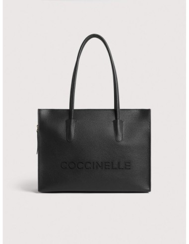 Borsa shopping in pelle con grana Coccinelle Myrtha26 Medium – Noir - foto 1