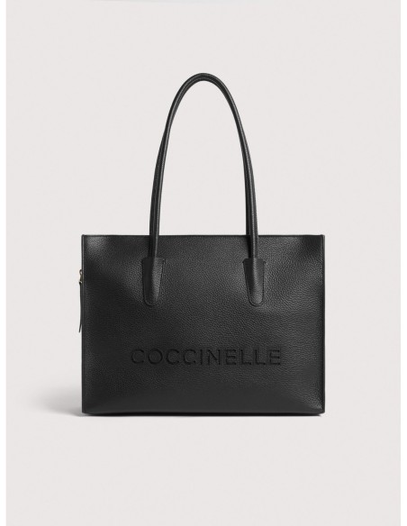 Borsa shopping in pelle con grana Coccinelle Myrtha26 Medium – Noir - foto 1