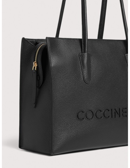 Borsa shopping in pelle con grana Coccinelle Myrtha26 Medium – Noir - foto 4
