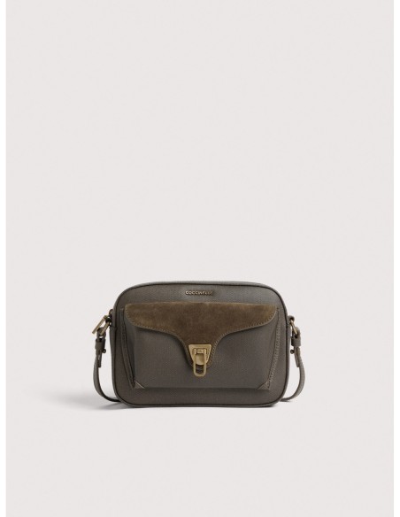 Camera bag in pelle camoscio e tessuto cerato Coccinelle Beat Small – Fango - foto 1