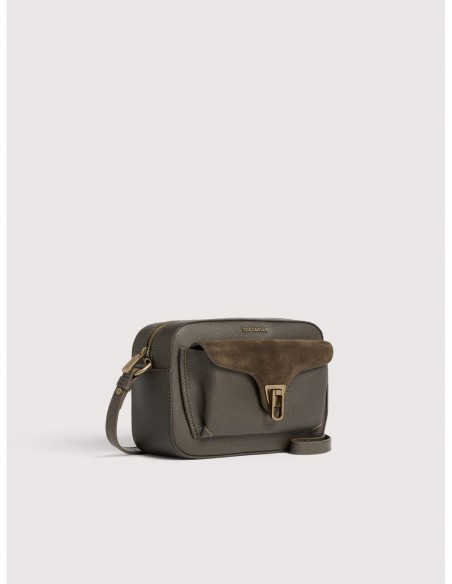 Camera bag in pelle camoscio e tessuto cerato Coccinelle Beat Small – Fango - foto 2