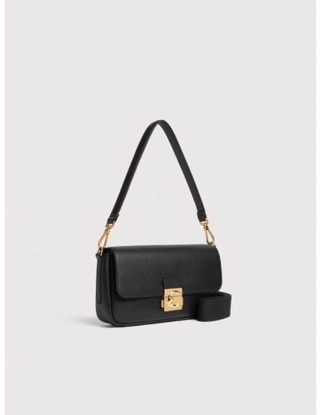 Borsa baguette in pelle con grana Coccinelle C-Me Lock Medium – Noir - foto 2