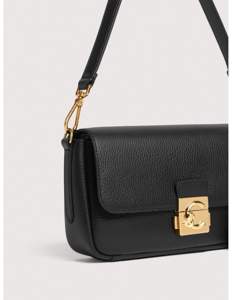 Borsa baguette in pelle con grana Coccinelle C-Me Lock Medium – Noir - foto 4