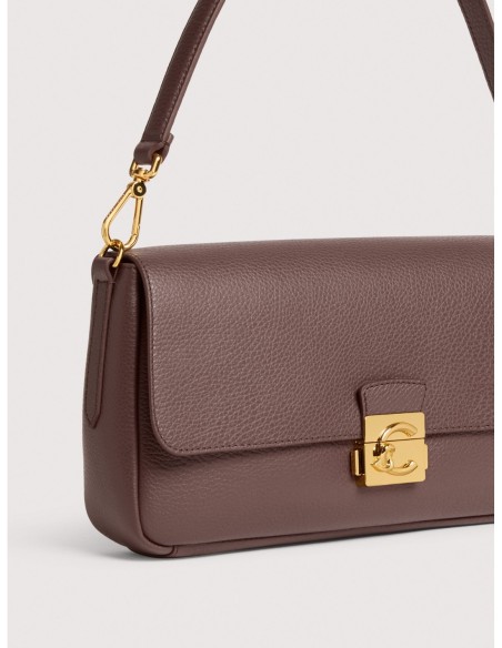 Borsa baguette in pelle con grana Coccinelle C-Me Lock Large – Berry - foto 4