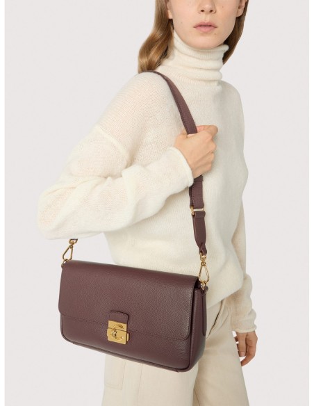 Borsa baguette in pelle con grana Coccinelle C-Me Lock Large – Berry - foto 5