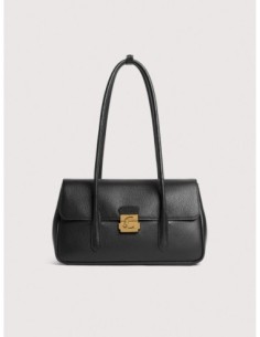 Borsa a spalla con doppio manico in pelle con grana Coccinelle C-Me Lock Large – Noir - foto 1