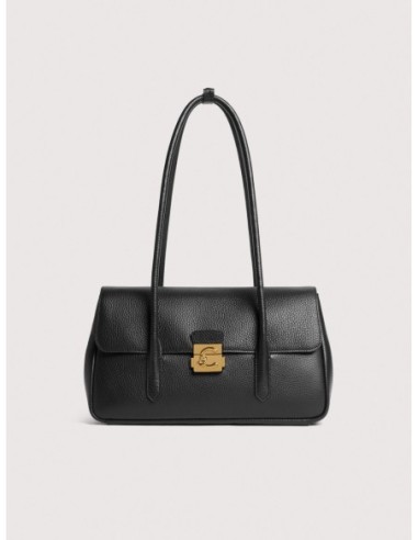 Borsa a spalla con doppio manico in pelle con grana Coccinelle C-Me Lock Large – Noir - foto 1