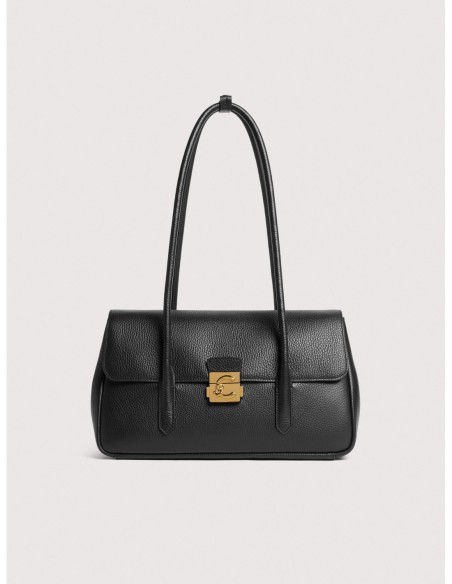 Borsa a spalla con doppio manico in pelle con grana Coccinelle C-Me Lock Large – Noir - foto 1