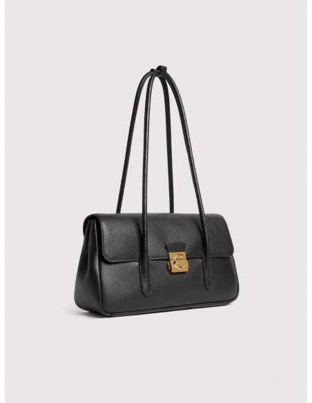 Borsa a spalla con doppio manico in pelle con grana Coccinelle C-Me Lock Large – Noir - foto 2