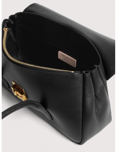 Borsa a spalla con doppio manico in pelle con grana Coccinelle C-Me Lock Large – Noir - foto 3