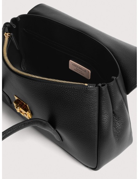 Borsa a spalla con doppio manico in pelle con grana Coccinelle C-Me Lock Large – Noir - foto 3
