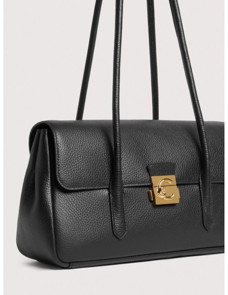 Borsa a spalla con doppio manico in pelle con grana Coccinelle C-Me Lock Large – Noir - foto 4