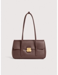 Borsa a spalla con doppio manico in pelle con grana Coccinelle C-Me Lock Large – Berry - foto 1