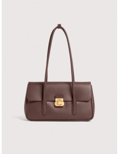 Borsa a spalla con doppio manico in pelle con grana Coccinelle C-Me Lock Large – Berry - foto 1