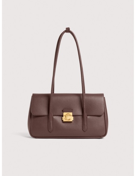 Borsa a spalla con doppio manico in pelle con grana Coccinelle C-Me Lock Large – Berry - foto 1