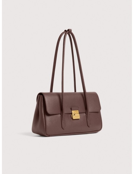 Borsa a spalla con doppio manico in pelle con grana Coccinelle C-Me Lock Large – Berry - foto 2