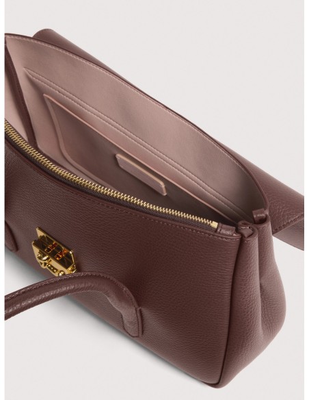 Borsa a spalla con doppio manico in pelle con grana Coccinelle C-Me Lock Large – Berry - foto 3