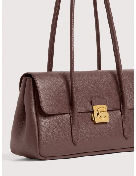 Borsa a spalla con doppio manico in pelle con grana Coccinelle C-Me Lock Large – Berry - foto 4